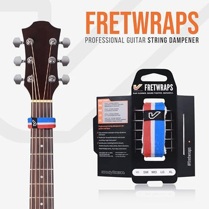 Gruv Gear Fret Wrap & Guitar Mute, Fretwrap for Acoustic, Electric & Bass | String Dampener Recording, Tapping & Practice Accessory (1 Pack, Large Red/White/Blue, Fits 6 String Bass, 8 String Guitar)