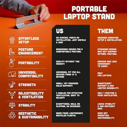 Steepy Portable Laptop Stand for Desk Adjustable Height, 13-17 Inch Devices