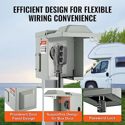 VEVOR 50 Amp RV Power Outlet Box, 125/250 Volt, Enclosed Lockable Outdoor RV Receptacle Box, NEMA 14-50R Weatherproof Electrical Panel, for RV Camper Trailer Motorhome Electric Car