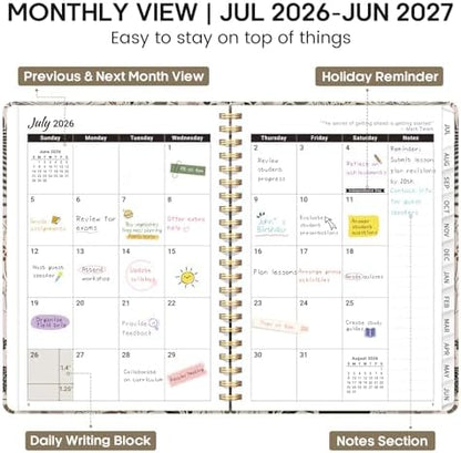 Planner 2026-2027, Weekly & Monthly Academic Calendar, Jul 2026 – Jun 2027