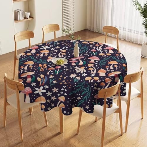 Retro Mushroom Tablecloth, Cartoon Forest Mushroom Florals Leaves Woodland Garden Table Cloth for Kitchen Dining Coffee Table Outdoor Party Decor, 60x60in