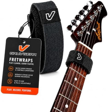 Gruv Gear Fret Wrap & Guitar Mute, Fretwrap for Acoustic, Electric & Bass | String Dampener Recording, Tapping & Practice Accessory (1 Pack, Large Ebony, Fits 6 String Bass, 8 String Guitar)