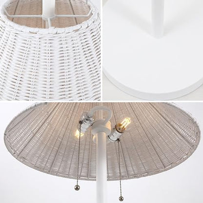 JONATHAN Y Nando 2-Light Coastal Rattan Floor Lamp 61", White