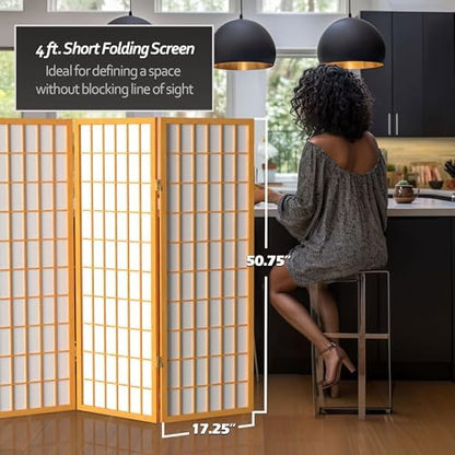 4 ft. Short Window Pane Shoji Screen - Honey - 3 Panels