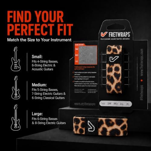 Gruv Gear Fret Wrap & Guitar Mute, Fretwrap for Acoustic, Electric & Bass | String Dampener Recording, Tapping & Practice Accessory (1 Pack, Small Leopard, Fits 4 String Bass, 6 String Guitar)