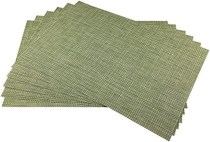 WAZAIGUR Placemats Crisscross Woven Vinyl Place Mats Set of 6 Green&Yellow