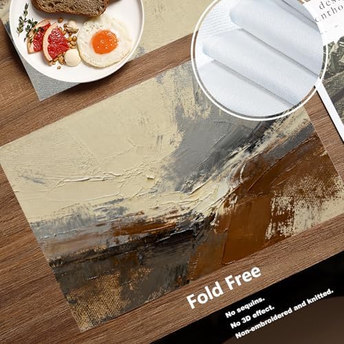 Batmerry Multicolored Modern Abstract Placemats,Artists Oil Paints Closeup Washable Linen Table Mats for Kitchen Table Double Insulation Decor Dining Set Indoor Outdoor 12X18 in Set of 4