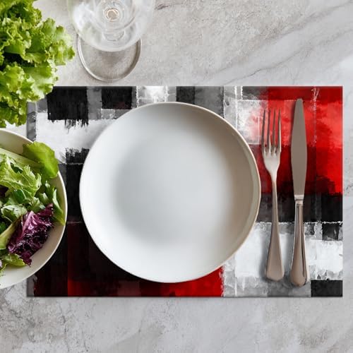 Batmerry Abstract Art Colorful Painting Linen Placemats Set of 8, Modern Art Black and Red Washable Table Mats for Kitchen Table Thickened Heat Insulation Dining Set Indoor Outdoor 12X18 in