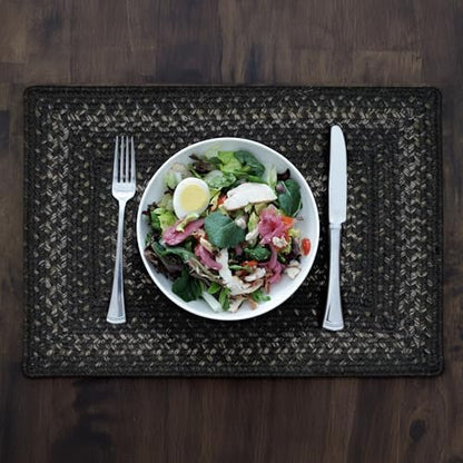 Homespice Jet Black Jute Braided Placemats, Rect 13x19 Set of 6