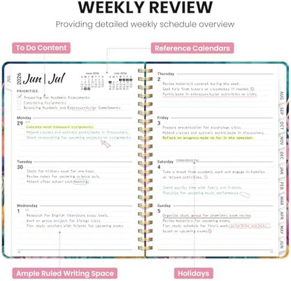 Academic Planner 2026-2027, Monthly and Weekly Calendar Planner, July 2026 - June 2027, Pretty Hardcover Teacher Student Planning Agenda Book with Tabs, Fit for School Office Supplies, 6.3" x 8.5", Coral Garden