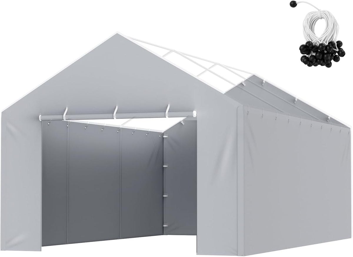 VEVOR Carport Replacement Canopy Cover Side Wall 12 x 20 ft, Garage Tent Shelter Tarp Heavy-Duty Waterproof & UV Protected, Easy Installation with Ball Bungees,Grey (Top and Frame Not Included)