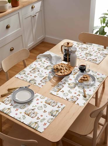Fall Floral Leaves Placemat, Thanksgiving Pumpkins Heat Resistant Washable Table Place Mats Boho Cotton Table Linens Party Holiday Decorations for Home Kitchen Dining Table Outdoor Indoor,