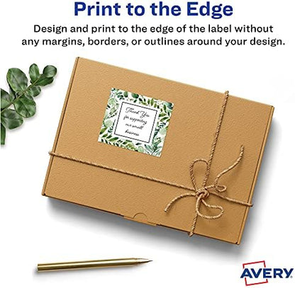Avery® Matte White Square Labels, Sure Feed® Technology, 2" x 2", 300 Matte White Printable Labels