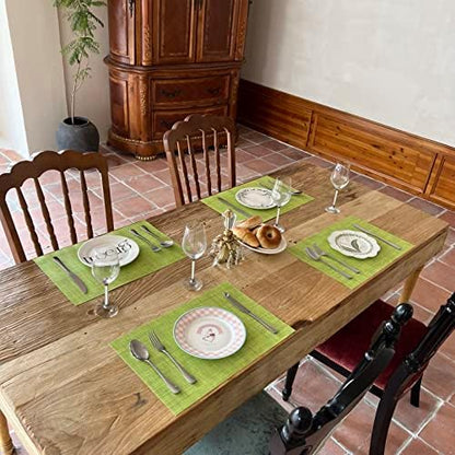 WAZAIGUR Placemats Crisscross Woven Vinyl Place Mats Set of 6 Green