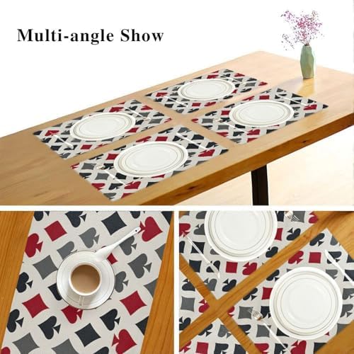 ALAZA Playing Card Suits in Red Black Pattern 1 PC Placemats Rectangle Table Mat for Dining Table Restaurant Kitchen Home Decor, 12" x 18"
