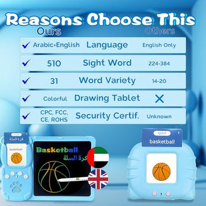 Writing Drawing Tablet with Talking Flash Cards - Arabic Blue