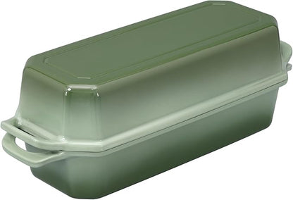 Flavehc Bread Pan Cast Iron Loaf Pan with Lid Bread Loaf Pan 13x5 Inch Enameled Cast Iron Sourdough Bread Pan,AquaGreen