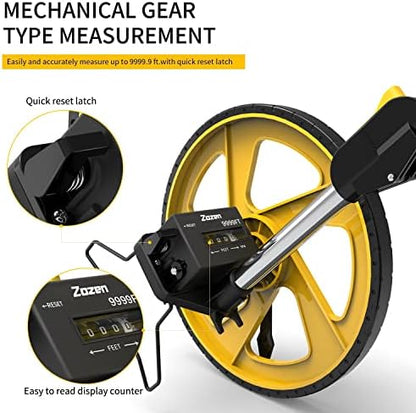 Zozen Measuring Wheel in Feet and Inches, Mechanical/Double Collapsible/One Key to Reset/Kickstand to Keep Stand/Starting Point Arrow and Cloth Carrying Bag, 0-9,999 Ft Measure Wheel. (Pack of 2)