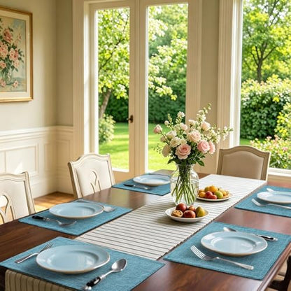 Homaxy Cloths Placemats for Dining Table Set of 6, 13" x 19", Aqua
