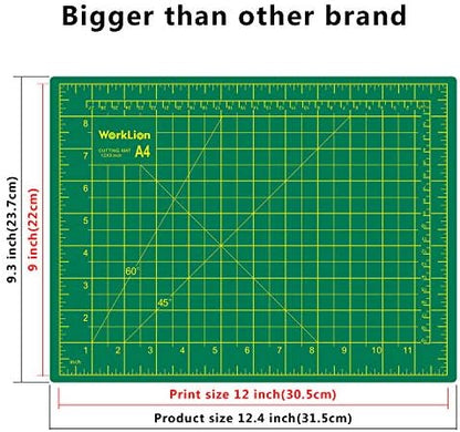 WORKLION Self Healing Cutting Mat: 12''x9'' Double Sided Craft Cutting Mat for Sewing, Fabric, Quilting - 5-Ply Slip-Resistant Hobby Cutting Board for DIY Projects (Green/Blue)