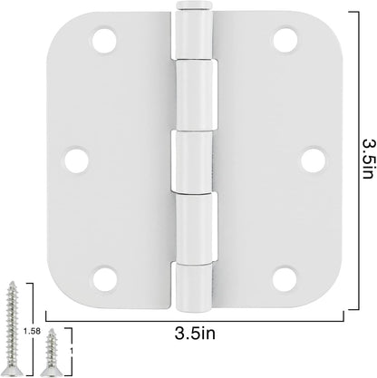3 Pack White Door Hinges 3.5" Interior Hardware for Doors 3 1/2 Inch Rounded 5/8"Radius Non Removable Pin Bedroom Hinge Bulk Heavy Duty Steel Bisagra De Puerta Blanca Gate Decor Accessories No Squeak