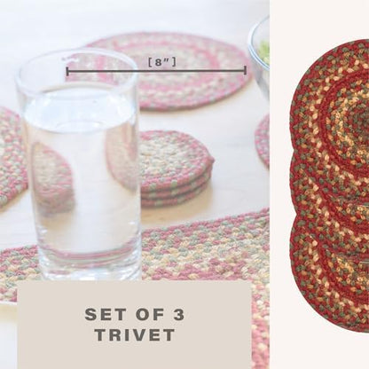 Homespice Cider Barn Braided Trivets Ideal as Hot Pads, Round 8" Set of 3