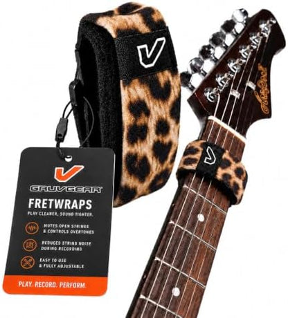 Gruv Gear Fret Wrap & Guitar Mute, Fretwrap for Acoustic, Electric & Bass | String Dampener Recording, Tapping & Practice Accessory (1 Pack, Extra Large Leopard, Fits 7-12 String Bass, Extended