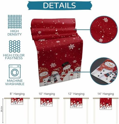 Christmas Snowman Red Table Runner Dresser Scarf 13 x 72 Inch Cute Xmas Snowman Snowflakes Winter Table Runners Non-Slip Heat Resistant Kitchen Dining Table Decor for Home Holidays Indoor Outdoor