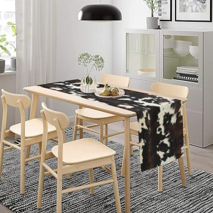 Cow Print Table Runner, Black White Cowhide Print Western Style Table Runner Country Farmhouse Cottage Cow Patten Table Decoration for Home Kitchen Dining, 13x70 Inch