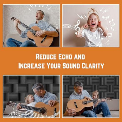 Acoustic Foam Panels Sound Absorbing 12 Pack - 1" X 12"X 12" Sound Proof Panels Noise Reducing for Walls, High Density Sound Deadening Panels Black Wedge for Studio Recording & Office & Home