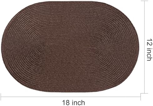 AHHFSMEI Placemats Set of 8 for Dining Table Washable Woven Non-Slip 18x12 inches Placemat Heat-Resistant Durable Table Mats for Dining Table Easy to Clean (Oval Brown, 8)