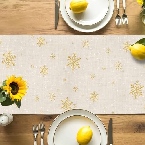 Merry Christmas Table Runner Dresser Scarf 13 x 60 Inch Red Santa Claus Leaf Winter Snowflake Linen Table Runners Non-Slip Heat Resistant Kitchen Dining Table Decor for Home Holidays Indoor Outdoor