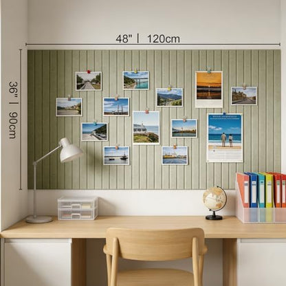 Large Felt Bulletin Board with Self-Adhesive | 12 Pack 48"x36" Cork Board Alternative | Notice Boards with 35 Pushpins, Secure and Easy to Install, Home Office Decor Classroom Decor - Sage Green
