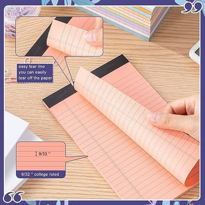 Lincia 24 Pcs 5" x 8" Small Legal Pads Colored Lined Note Pads Narrow Ruled Writing Notepads 50 Sheets Per Micro Paper Notebook Lined and Perforated for College Office Supplies (Bright Colors)