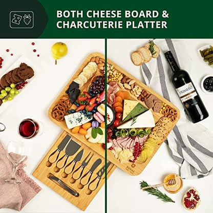 ROYAL CRAFT WOOD Extra Large Cheese Board - Bamboo Cheese Board and Knife Set - Charcuterie Board Set, Charcuterie Platter & Serving Tray