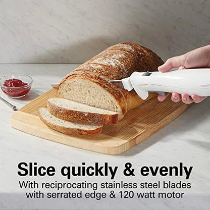 Hamilton Beach Electric Knife Set for Carving Meats, Poultry, Bread, Crafting Foam & More, Reciprocating Serrated Stainless Steel Blades, Ergonomic Design Storage Case + Fork Included, 5 Foot Cord
