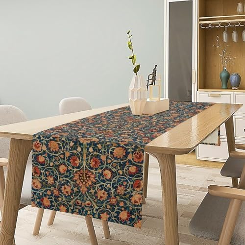 William Morris Floral Table Runner Vintage Flowers Strawberry Thief Table Runner for Dining Table Decor 13 x 90 Inch