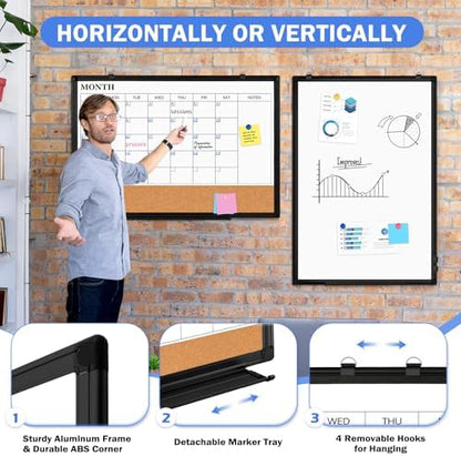 Calendar Whiteboard Dry Erase for Wall, 36" x 24" Month White Board Black