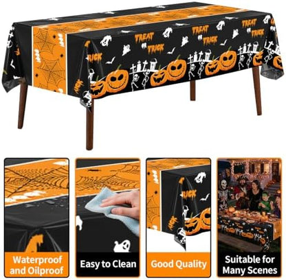 54 Inch X 100 Feet Plastic Table Cover Roll Disposable Halloween Tablecloth with Slide Cutter Pumpkin Ghost Plistic Table Covers for Halloween Party Decorations(Halloween Table Runner, 100Feet)
