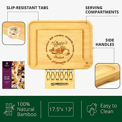 ROYAL CRAFT WOOD Extra Large Cheese Board - Bamboo Cheese Board and Knife Set - Charcuterie Board Set, Charcuterie Platter & Serving Tray