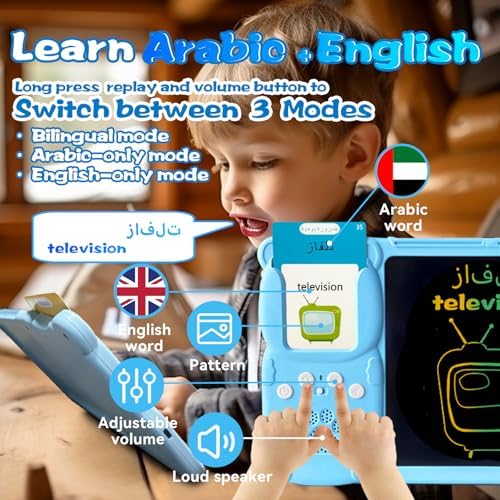 Writing Drawing Tablet with Talking Flash Cards - Arabic Blue