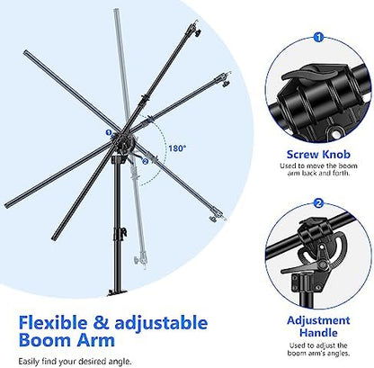 Neewer 2-in-1 Photography Light Stand, Aluminum Alloy 9.7ft Heavy Duty Tripod Stand with 3.8ft Boom Arm and Empty Sandbag for Video Light, Strobe, Reflector, Softbox for Studio Photo Video Shooting