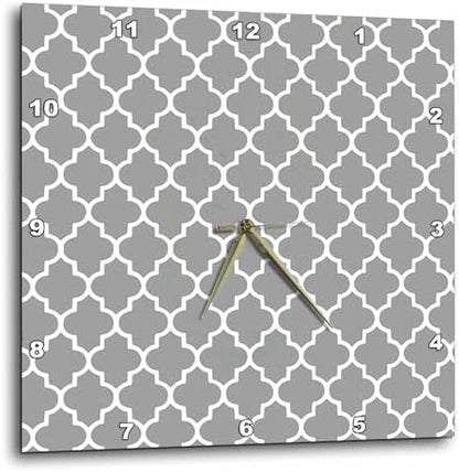 3D Rose DPP_120259_1 3dRose Dark Gray Quatrefoil Pattern - Grey Moroccan Tiles - Modern Stylish Geometric Clover Lattice - Wall Clock, 10 by 10"