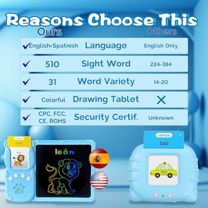 Talking Flash Cards with Writing Tablet - Spanish English, Blue