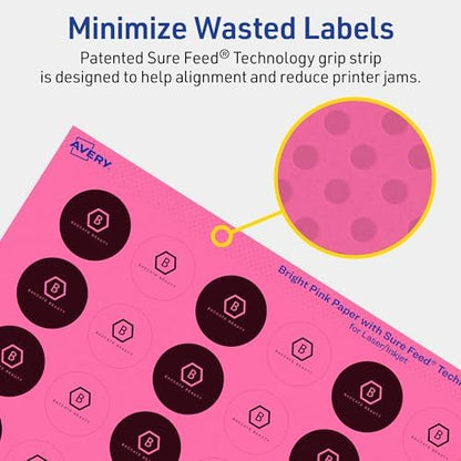Avery® Printable Round Labels, Sure Feed® Technology, 1" Diameter, Bright Pink Labels, Print-to-the-Edge, Laser/Inkjet, 960 Total, Great for Price Stickers and Mailing Seals