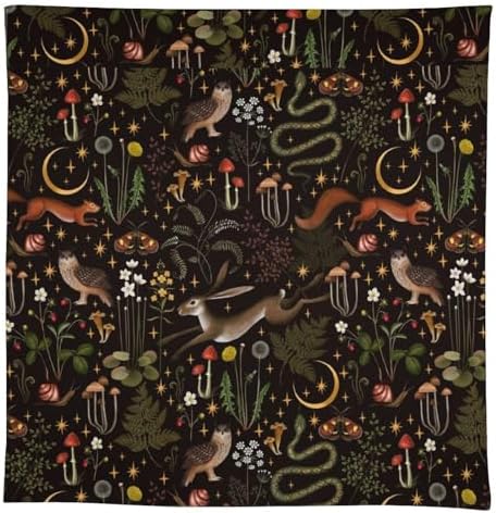 Rustic Forest Tablecloth, Fairy Tale Forest Woodland Wild Animals Moths Flowers Moon Star Table Cover for Home Kitchen Dining Table Party Camping Decor 60x90in