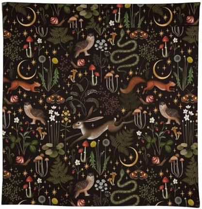 Rustic Forest Tablecloth, Fairy Tale Forest Woodland Wild Animals Moths Flowers Moon Star Table Cover for Home Kitchen Dining Table Party Camping Decor 60x90in