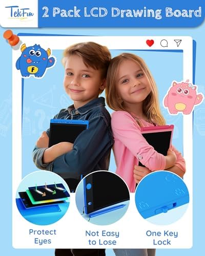 TEKFUN 2 Pack LCD Writing Tablet with Stylus, 8.5in Erasable Doodle Board Mess Free Drawing Pad for Kids, Car Trip Educational Toys Birthday Christmas Gift for 3 4 5 6 7 Girls Boys (2*Blue)