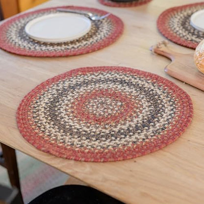 Homespice Chester Braided Placemats for Cabin Decor, Round 15" Set of 6