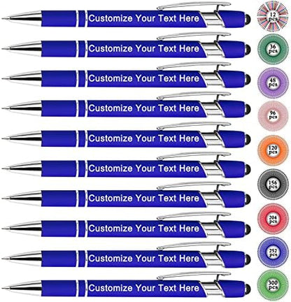 Qingxily Up to 300 Pcs Custom Pens Bulk Personalized Pens with Free Engraving Customized Stylus Ballpoint Pens with Your Name Text Message for Business Graduation Anniversaries-12 Pcs